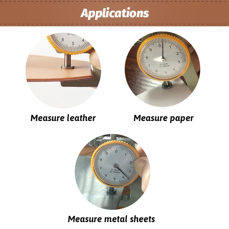 Herramientas de medición de calibre de espesor de cuero WUTA, medidor de papel de dial de 0-10mm/0,1mm, probador para tubo hueco o pinza de tubo