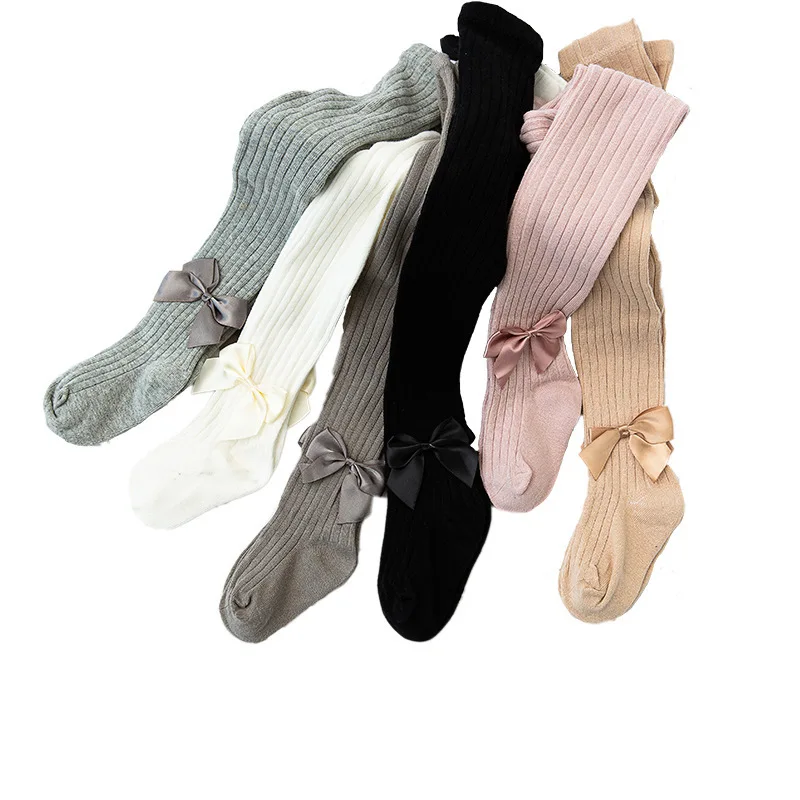 

New Fashion Cute Bow Kids Stockings For Girls Warm Cotton Tights Autumn Spring Soft Knitted Toddler Baby Children Pantyhose