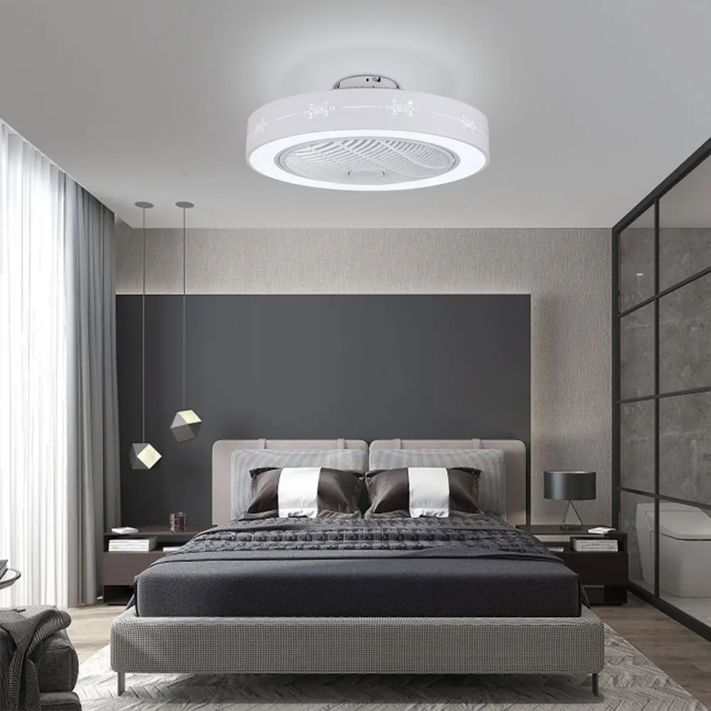 

3-Color Dimmable Modern Ceiling Fan with Light LED Invisible Sealing Fan Lamp Remote Flush Mount Home Decor with Remote