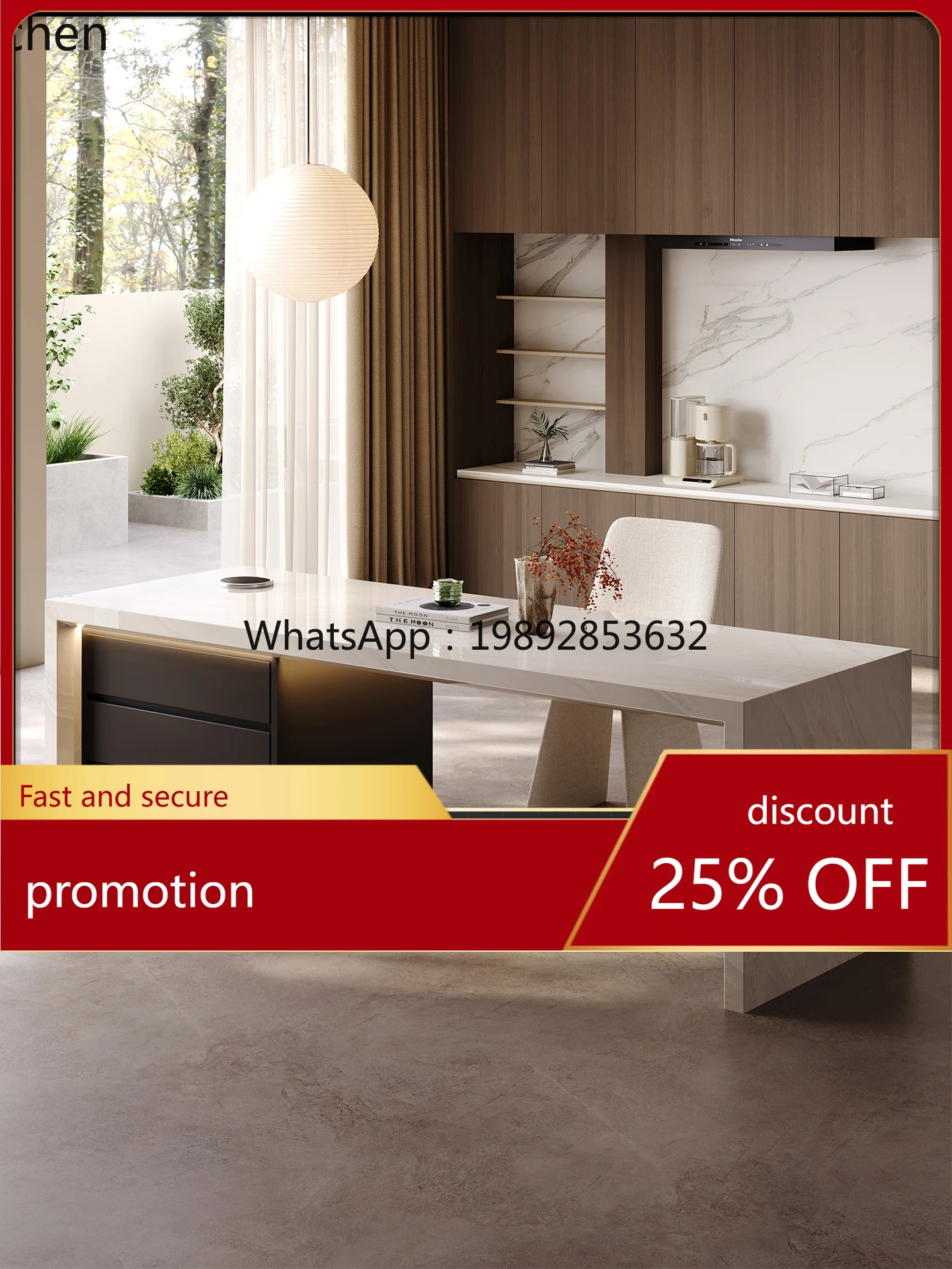 HT Pure Natural Luxury Stone Flush Island Integrated Dining Table  High-End Royal