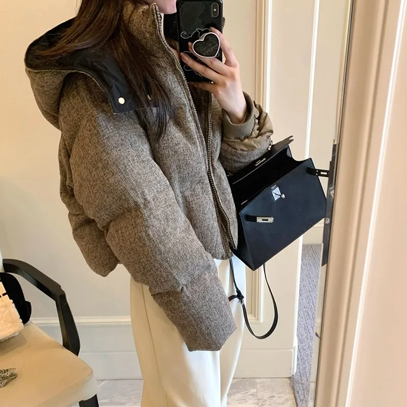 Ele Bla ort Piumino da donna con cappuccio Jaet Winter Faion Cappotto trapuntato Caldo piumino in fibra di poliestere bianco