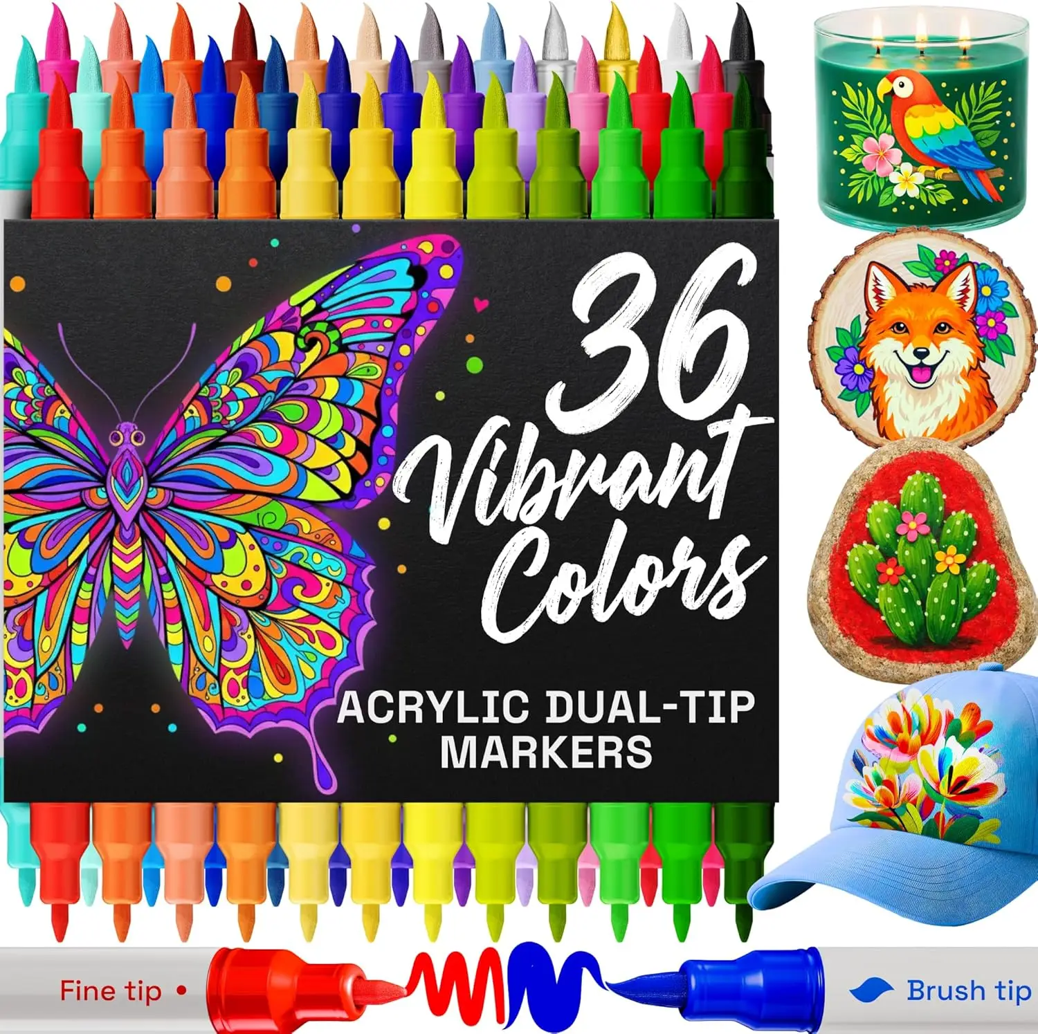 

Набор из 36 акриловых маркеров с кисточкой и тонкими наконечниками для ткани, камня, стекла, дерева, для творчества и рукоделия