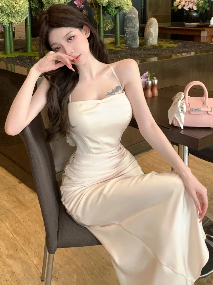 Robe longue de soirée en Satin pour femmes, Sexy, dos nu, épissé, fleur, mode élégante, taille haute, Slim Fit, sans manches, été