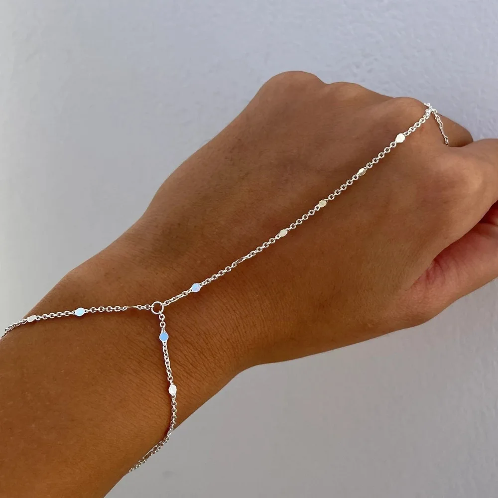 Gold Silver Color Bead Chain Bracelet For Women Trendy Ring Bracelet Hand Chain Finger Ring Slave Cuff Bracelet Mothers Day Gift