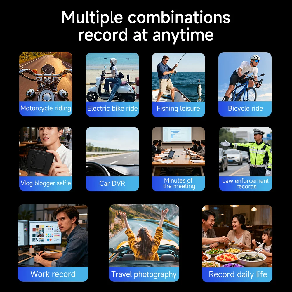 JIUYIN دراجة نارية DVR داش كام مع مسجل فيديو واي فاي دعم عدسة الكاميرا الأمامية للدراجات النارية 1.3 بوصة Gopro