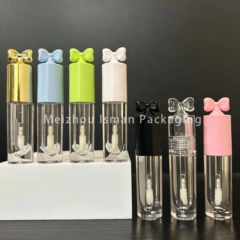 

50Pcs New Design Fashion High Quality Bow Lid Lip Gloss Bottle Round Plastic Empty Lipgloss Tubes Container Packaging 2.5ml