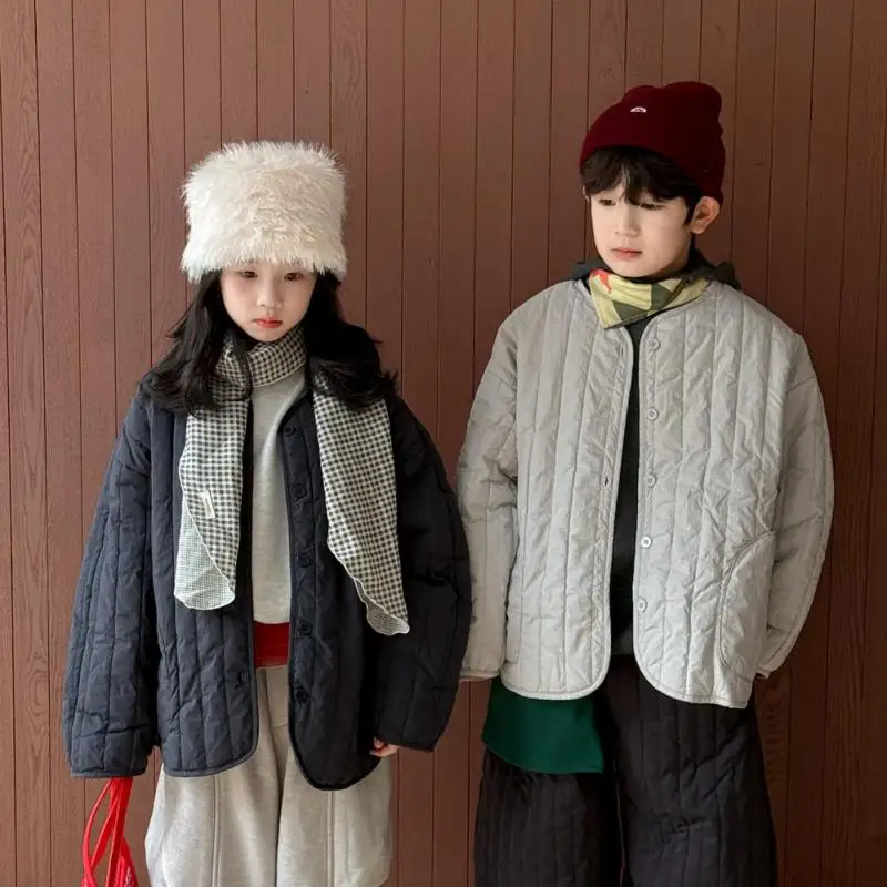

2025 Winter New Children Long Sleeve Warm Coat Plus Velvet Thick Girls Solid Cardigan Boys Cotton Padded Jacket Kids Clothes