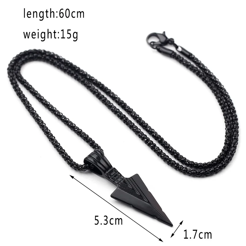 Men Design Matte Black Long Necklace with Arrow Pendant Jewelry Chain Hip Hop Punk Rock Christmas Halloween Gift For Men Women