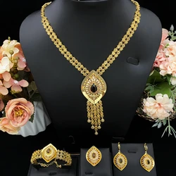 JRH Luxury Madam Evening Zircon Jewelry Set Gold Plated Brass 4-Piece Party Necklace Earrings Bracelet Ring