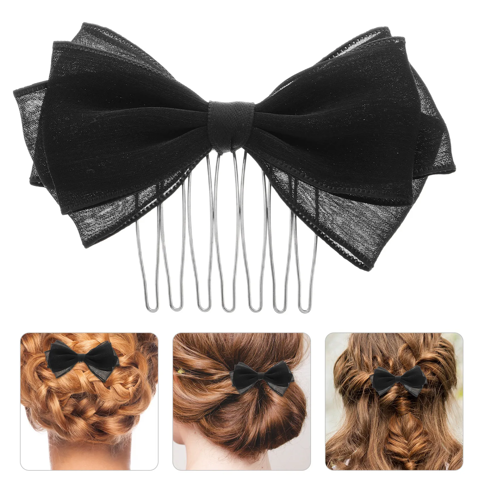 

Декоративная заколка-гребень для волос с черным бантом для девочек, стильная и универсальная, для школьных, повседневных и торжественных причесок