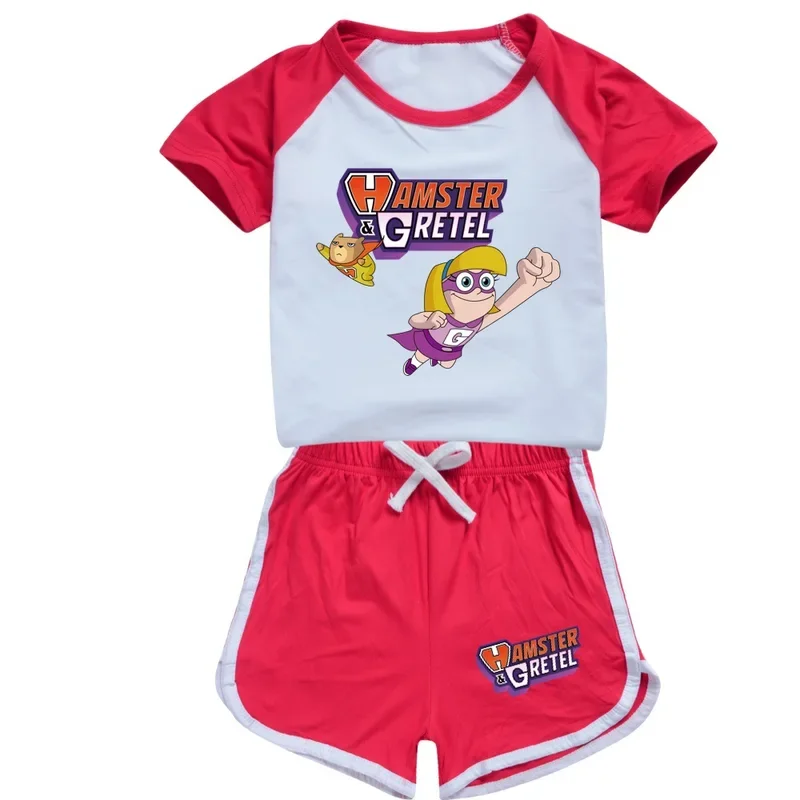 Conjunto de treino infantil Hamster & Gretel, roupas para meninas e meninos, roupas esportivas casuais, camiseta e calça infantil, roupas de verão, 2 peças