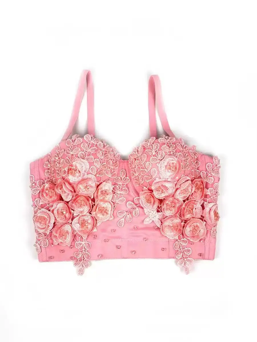 French lace suspenders ultra-short slim petal spring and summer fishbone bra outer wear high-end fashion fishbone bra