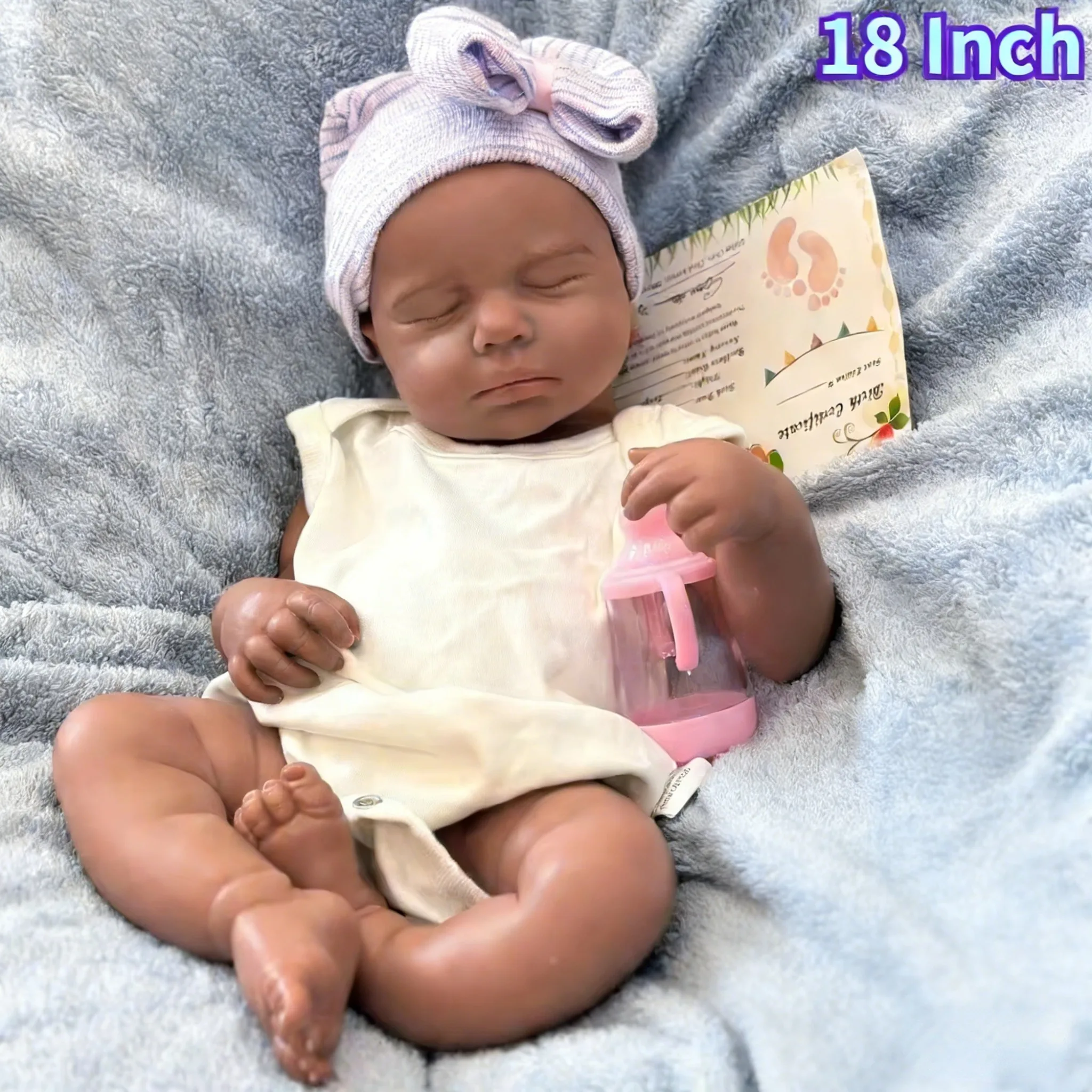 

Aizwa1 18 Inch Chocolate Skin Silicone Loulou Reborn Girl Baby Handmade Newborn Doll Lifelike Bebe Doll Handmade Lifelike Babies