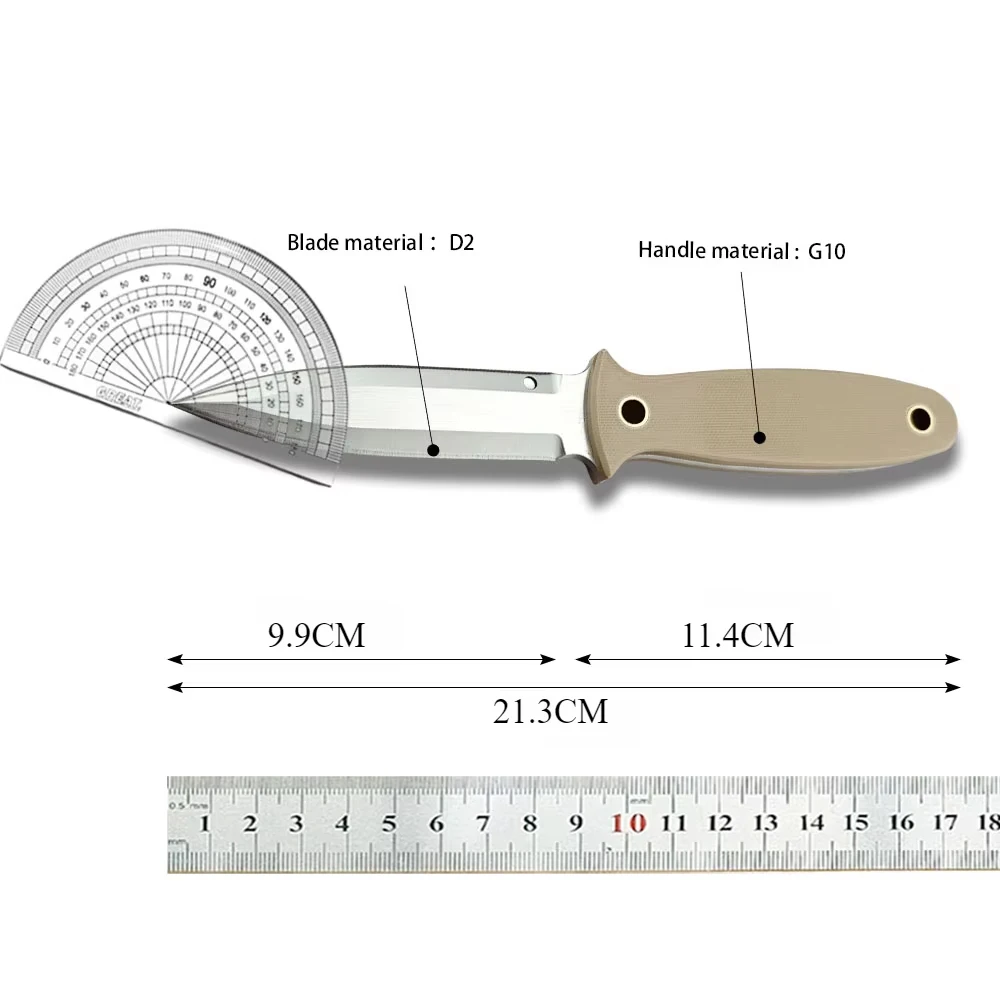 FB47GP Outdoor Straight Knife, Sharp D2 Blade and G10 Handle, Camping Adventure Survival EDC Fixed Blade Knife with Kydex Sheath