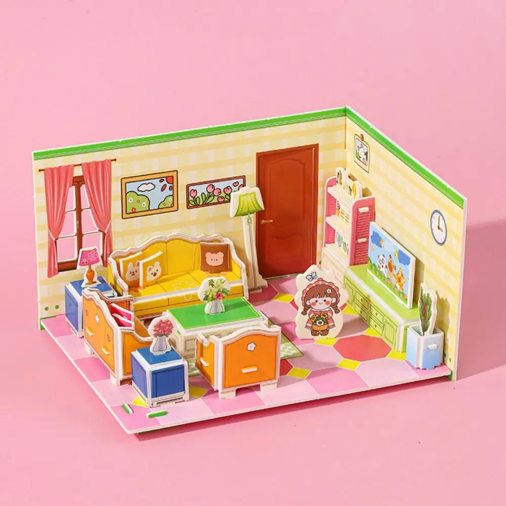 Modelo 3d de quarto 3d, brinquedos de quebra-cabeça, cozinha, sala de estar, sala de papelão, banheiro, modelo de artesanato, brinquedos divertidos, decorativos