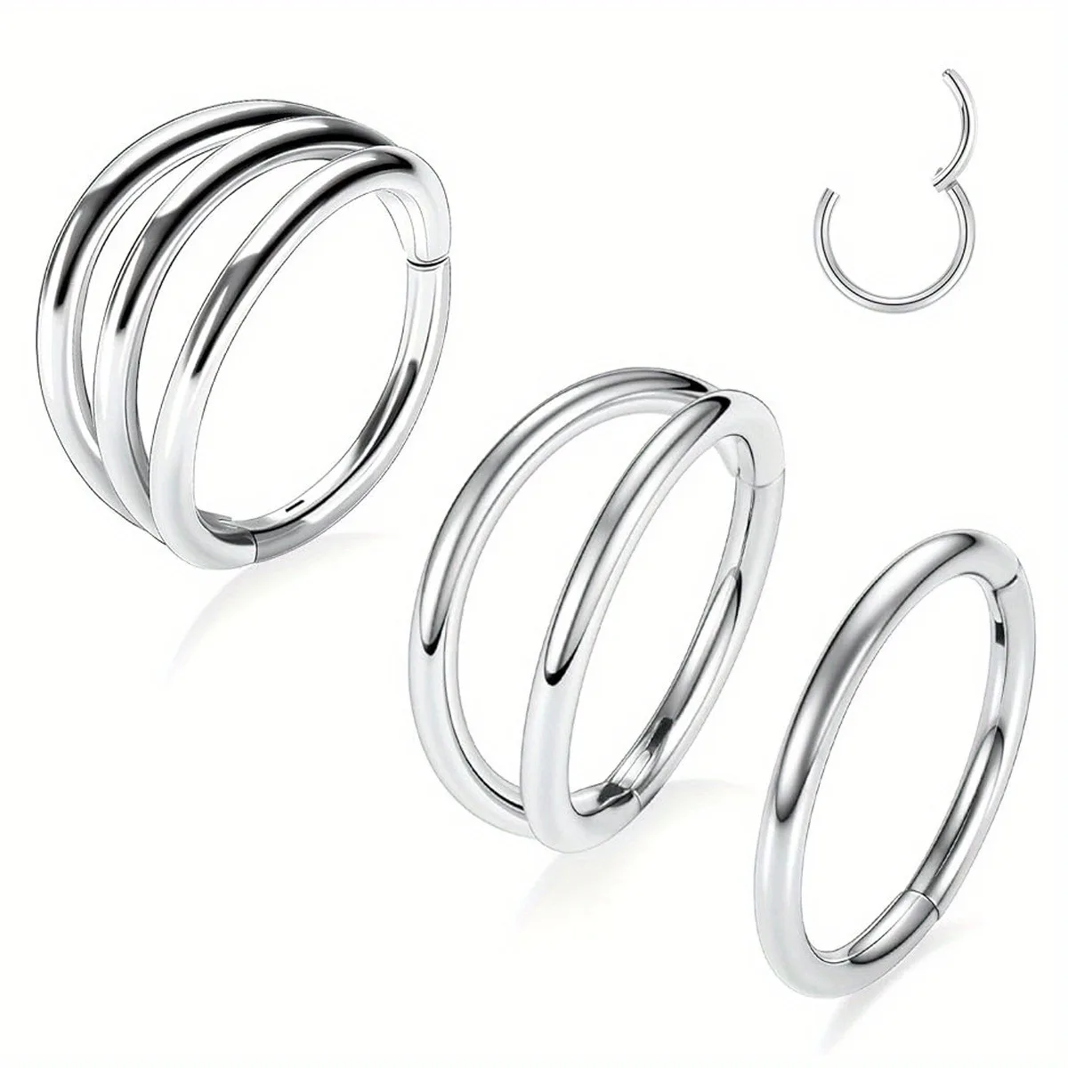 3pcs Simple Hoop Nose Rings, Stainless Steel Cartilage Helix Tragus Earrings, Nose Ring Clicker Hoop Septum Piercing Jewelry 16G