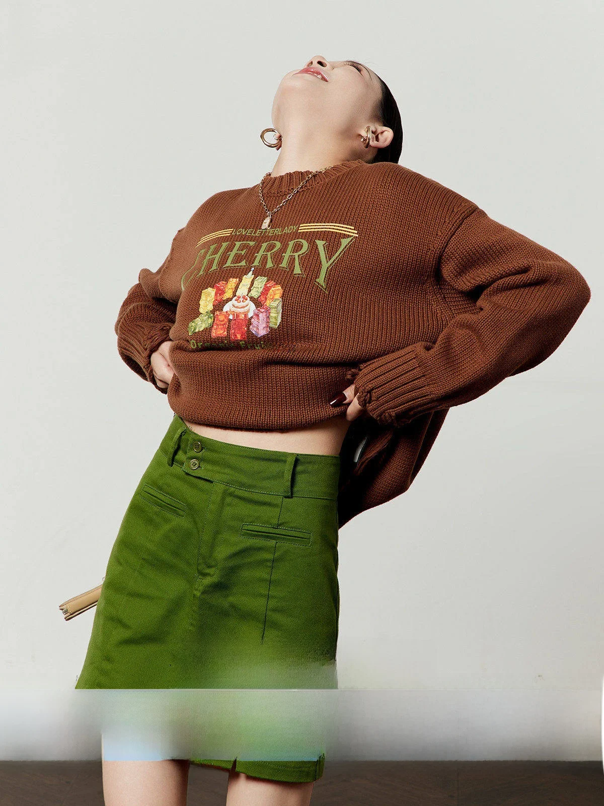 

Bear Candy Birthday Print Women's Sweater Coffee Color Loose Fit Knitted Long Sve Regular Length Vintage Sle Spring New