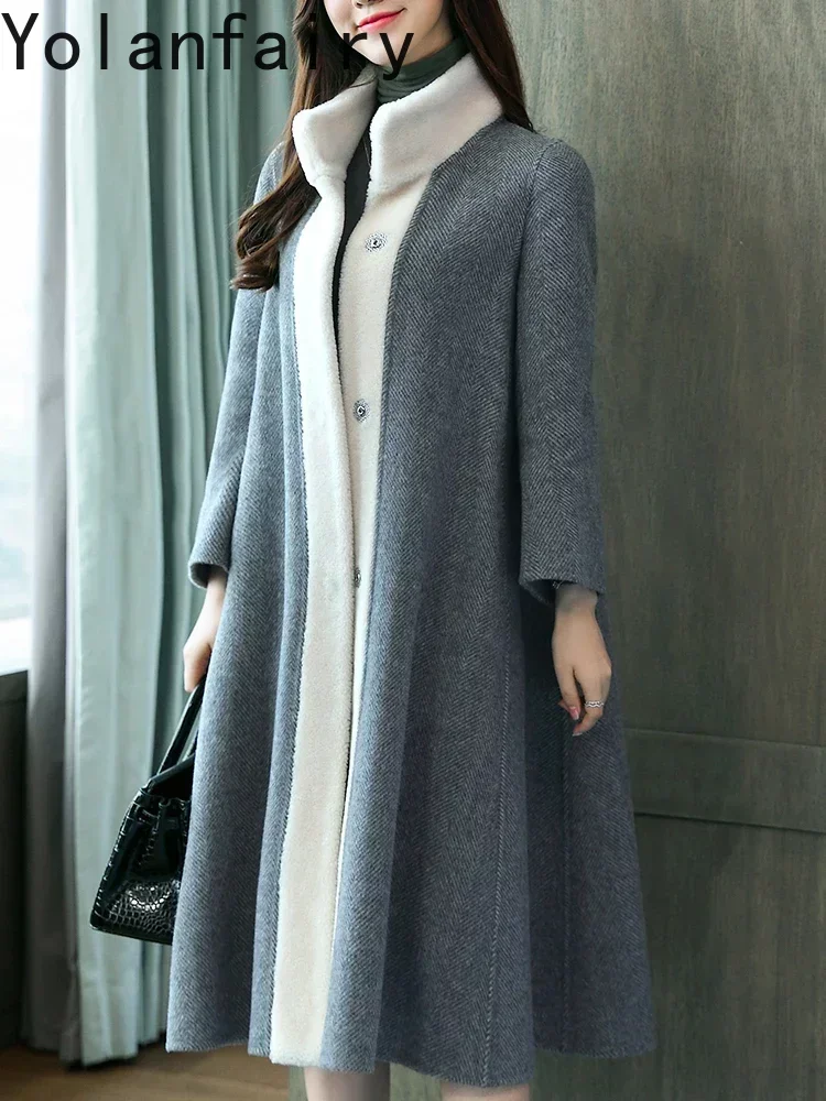 

High Quality Genuine Wool Blends Alpaca Fur Coat Autumn Winter Female Jacket Double-sided Woolen Cloth Cappotto Donna Zjt1697