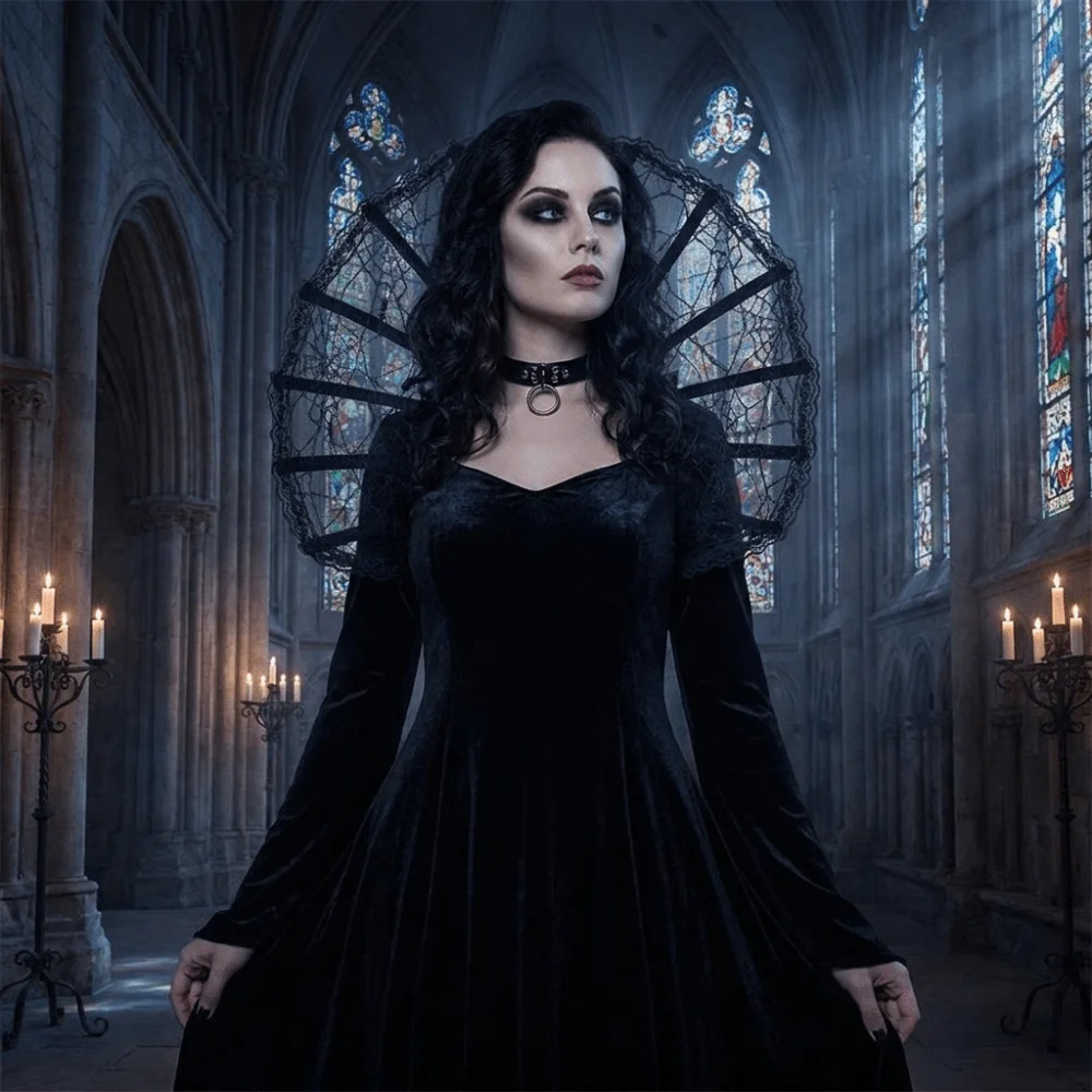 Lace Victorian Stand Up Collar Renaissance Mesh Queen Cosplay Cloak Gothic Medieval Design Halloween Costume Accessories
