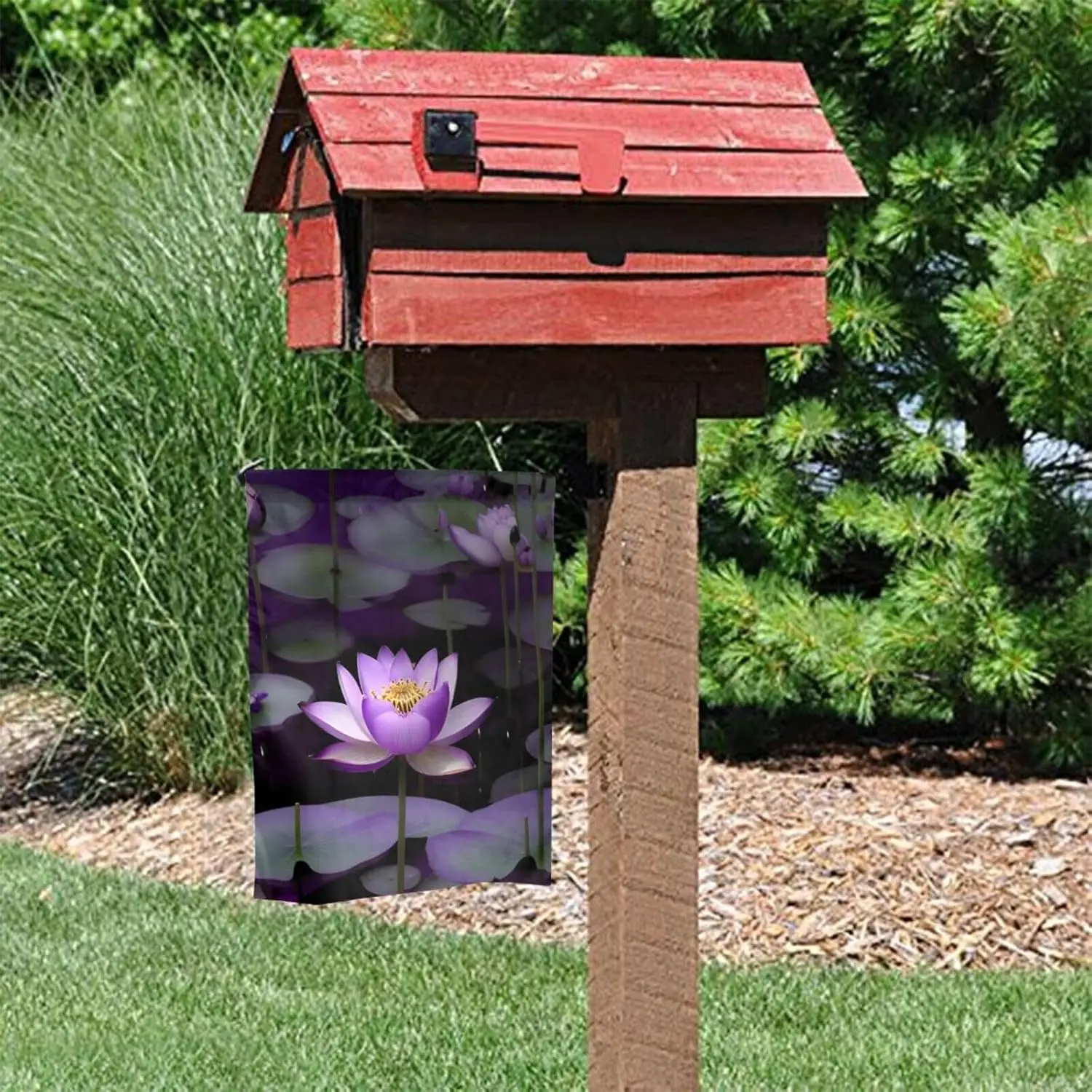 Embrace The Winter Season With This Lotus Flower Purple Print Winter Garden Flag—a Stylish Winter Garden Flag For Outdoor De ZZM