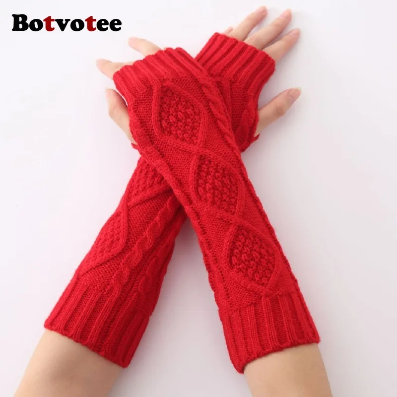 Botvotee Maniche da donna Scaldamuscoli Accessori Y2k Guanti senza dita Maniche lunghe Maglia invernale Bianco Nero Moda Oversleeve