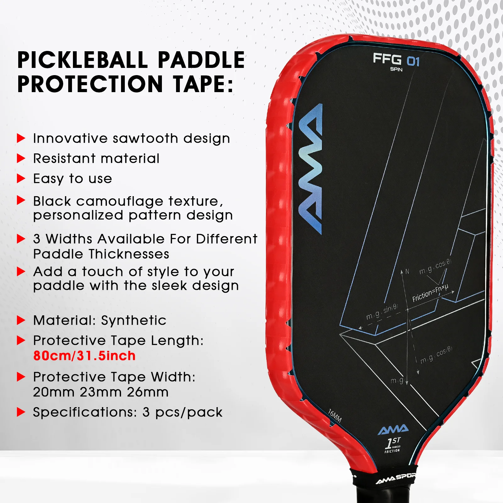 AMA SPORT New Pickleball Racket Edge Protective Tape Cat's Eye Pattern Edge Tape- Perfect Fit for Curved Racket Edges