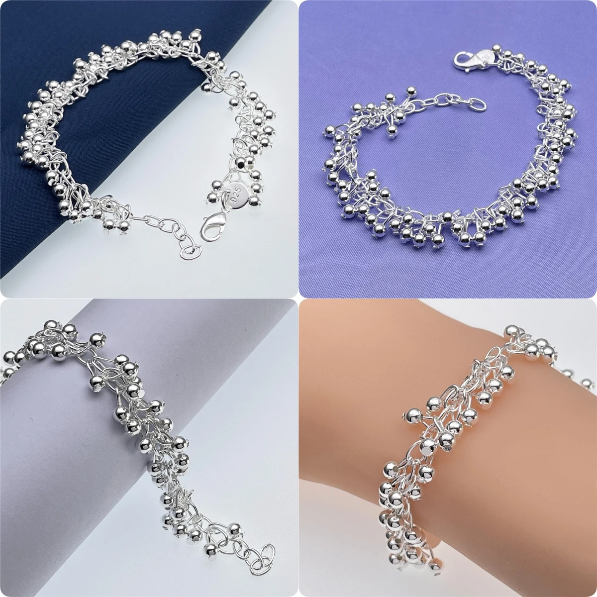 

Лидер продаж, подвески из стерлингового серебра 925, виноградные бусины, браслеты для женщин, свадебная вечеринка, рождественские подарки, модные бренды, благородные ювелирные изделия