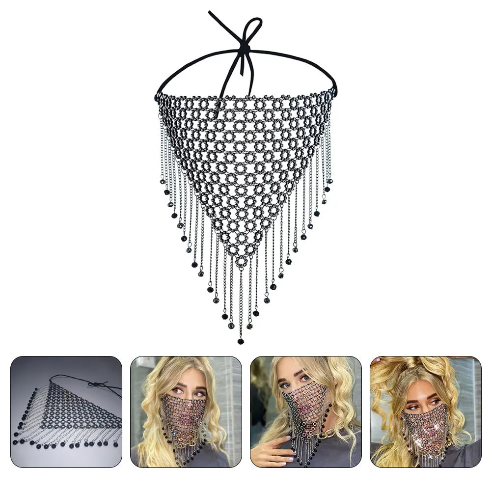

2pcs Rhinestone Face Chain Mask Tassel Decorative Masquerade Jewelry For Women Mesh Dance Veil Costume Party Accessory Stage