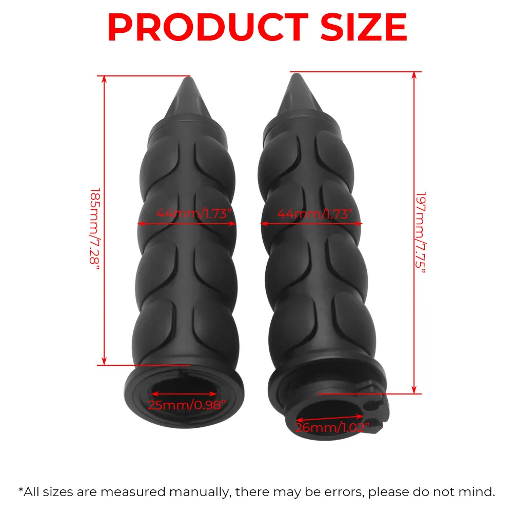 1Pair Motorcycle Hand Grips Fits For Harley 1982-2024 Billet Aluminum And Rubber Black Spike Style Non Slip Design Comfort Grips