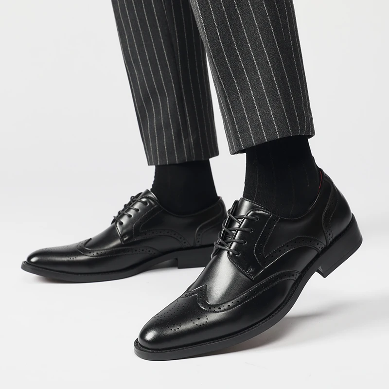 Zapatos de vestir Oxford de alta calidad para hombre, calzado de cuero de vaca genuino, Brogues de elevación, zapatos de boda formales