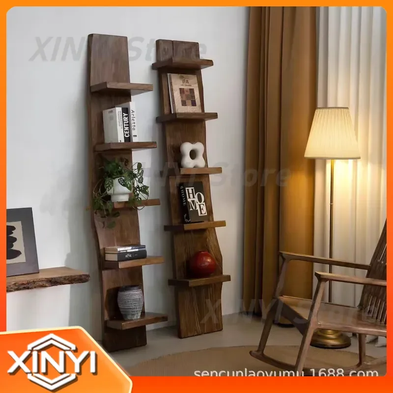 for Wabi Sansan Wind Log Wind Big Board Bookshelf B & B Hotel Art Ornament Decorative Shelf Old Elm Retro Shelf wall mounted