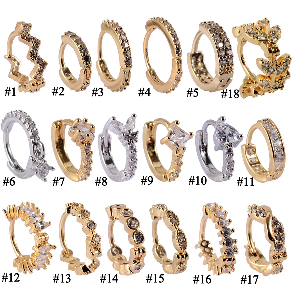 حلقة مطلية بالذهب ، إبزيم أذن بلون فضي ، مجوهرات ثقب حلزوني للغضروف ، نجمة زركون ، ورقة زركون ، قرط ، 1 فقط دائرية