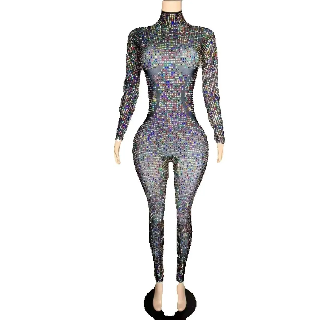 ZD exy manches longues voir à travers les barboteuses en cristal une pièce body strip-teaseuse danseuse exotique justaucorps femmes fête strass