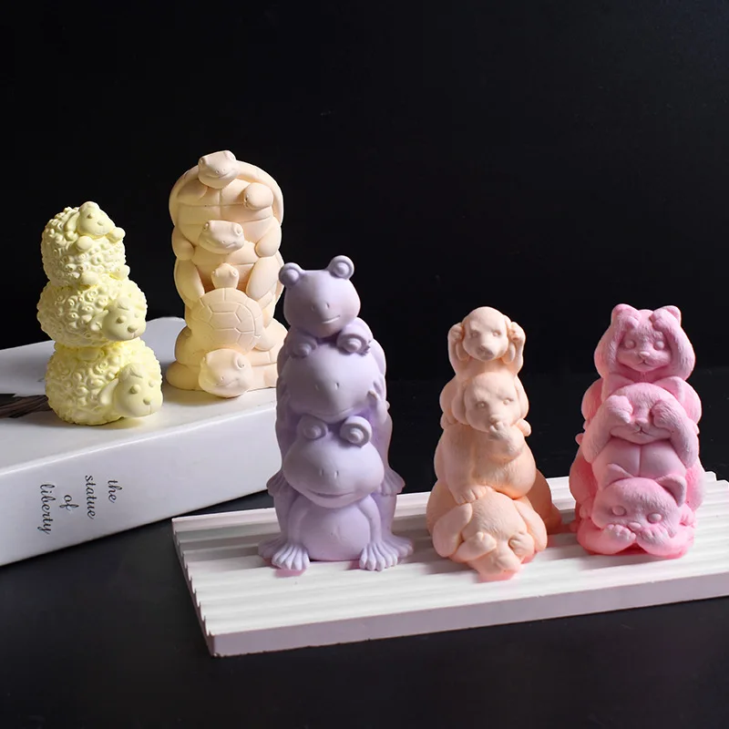 قوالب شموع جديدة قابلة للتكديس ثلاثة في واحد للأغنام والسلحفاة يمكنك صنعها بنفسك لا تبدو لا تتحدث ولا تستمع قالب الجرو والقطط 3 في واحد