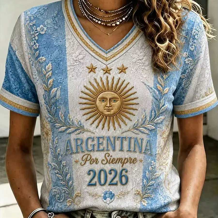 Argentina Football Jersey 2026 Women T Shirt Short Sleeve Soccer Fan Shirt 3D Print Casual Sportswear Tee Tops Streetwear