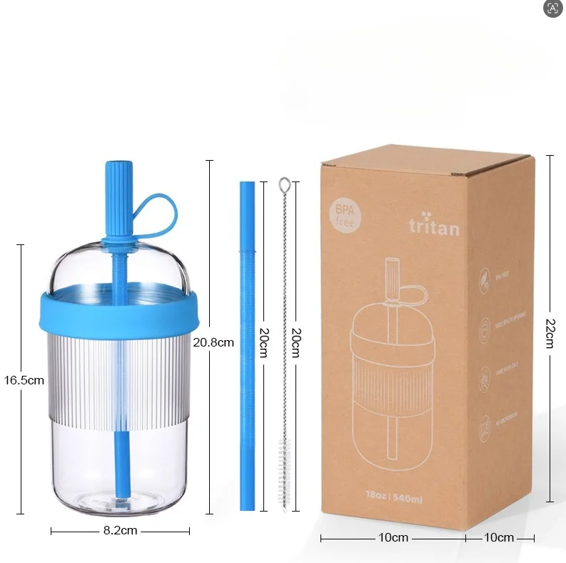 Tritan Material 18 oz Reusable Cold/Hot Drink/Milk Tea Straw, Portable Leak-Proof Transparent Plastic Car Ice Coffee Cup