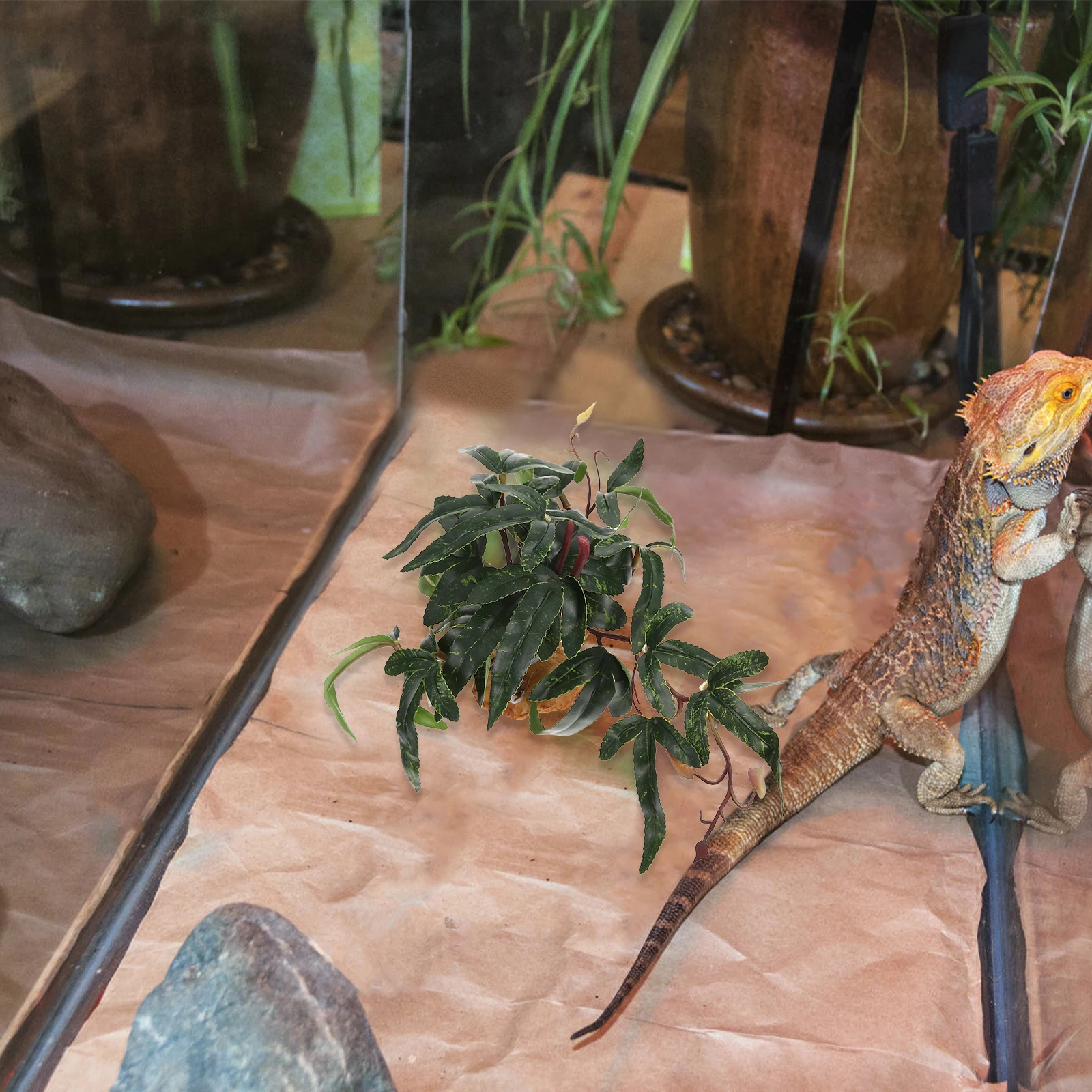 

Simulated Plants Artificial Green Plant Ornament for Reptile Box Gecko Lizard Habitat Reptile Box Accessories Fish Tank