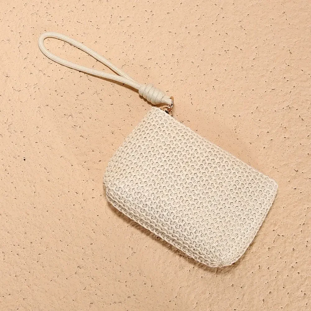 أزياء المرأة البسيطة القش محافظ عملة المحافظ حامل البطاقة حقيبة المال النساء الفتيات سستة تغيير الحقيبة