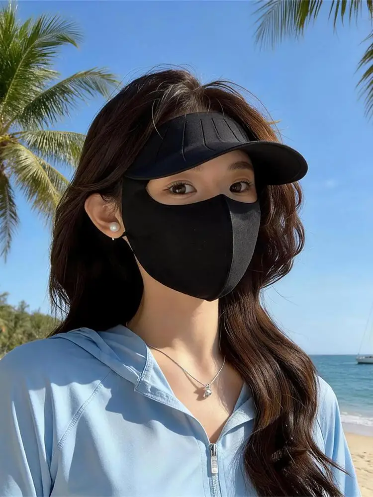 AliExpress NONE 2-in-1 Full Face Mask Sun Protection Hat Outdoor Breathable UV Protection Visor Face Cover for Women Travel Sun Guard