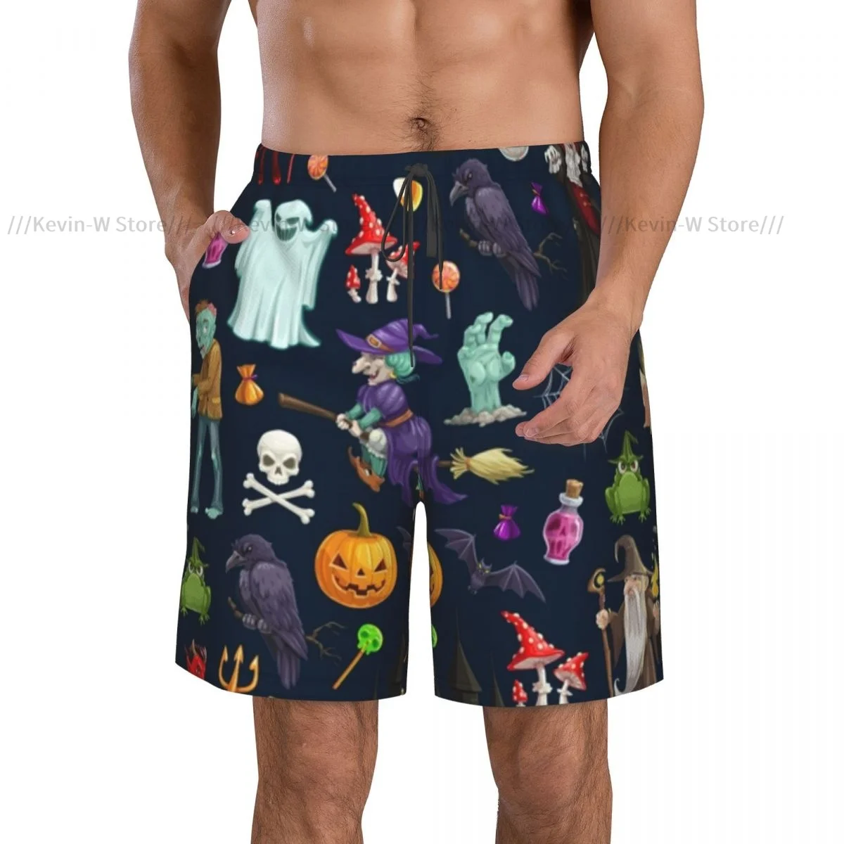 Swimwear Mens Swim Shorts Beach Swimming Trunks For Man Monsters Pumpkins And Witch Ghosts Swimsuit Surf Board Bathing Suit