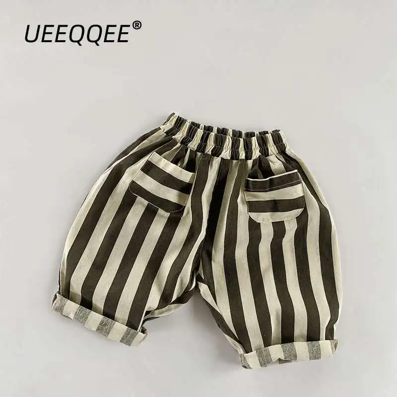 

Spring Summer Children Pants 1-8Y Boys Cotton Linen Striped Loose Straight Trousers Korean Toddler Wear For Kids Clothing New