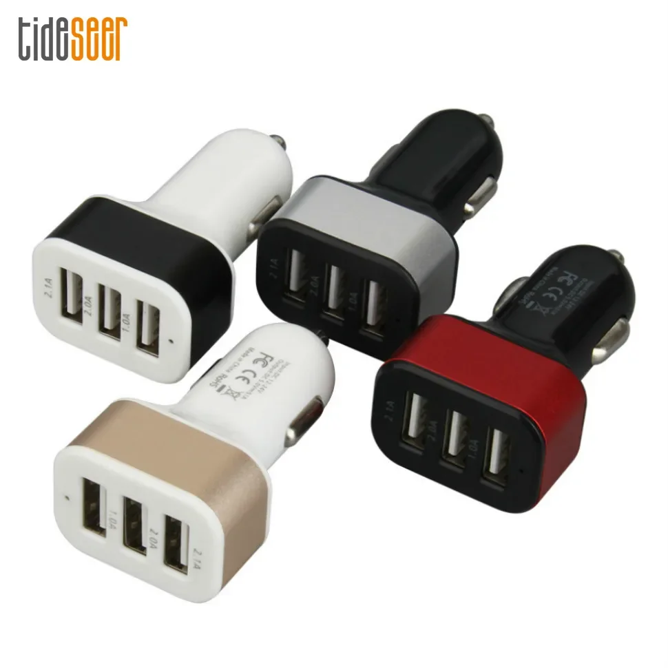 100pcs Universal Triple USB Car Charger Adapter Socket 3 Port Car-charger Fast Charging for iPhone Samsung Mobile Phone Tablet