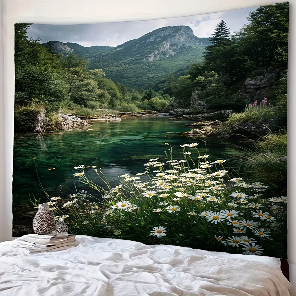 River green trees beautiful scenery Digital printing polyester wall tapestry suitable for use in living rooms offices bars party