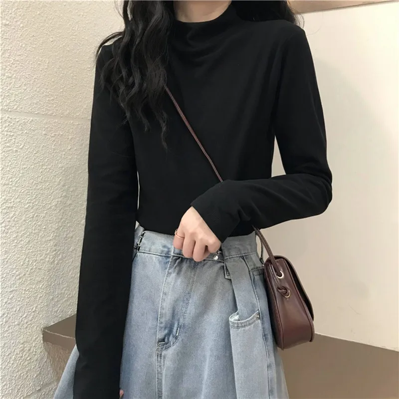 2025 Semi High Neck Base Shirt for Women Worn for Autumn and Winter New Long Sleeved T-shirt for Slimming and Warmth Worn On top