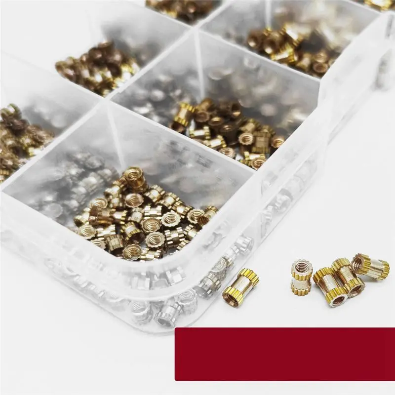 A19F-520Pcs M2 M2.5 M3 Metric Female Thread Knurled Brass Threaded Insert Embedded Nuts Assortment Kit