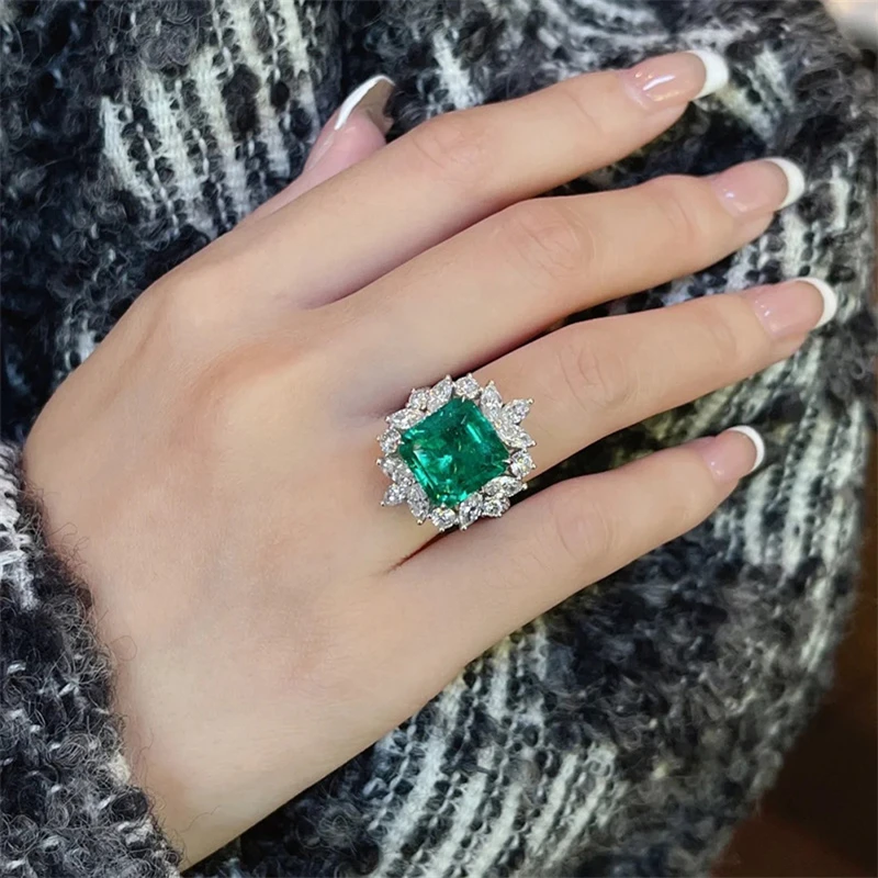 French Emerald Green Open Ring High Sense Ladies Luxury Jewelry Accessories Wedding Anniversary Vintage Jewelry Christmas Gift