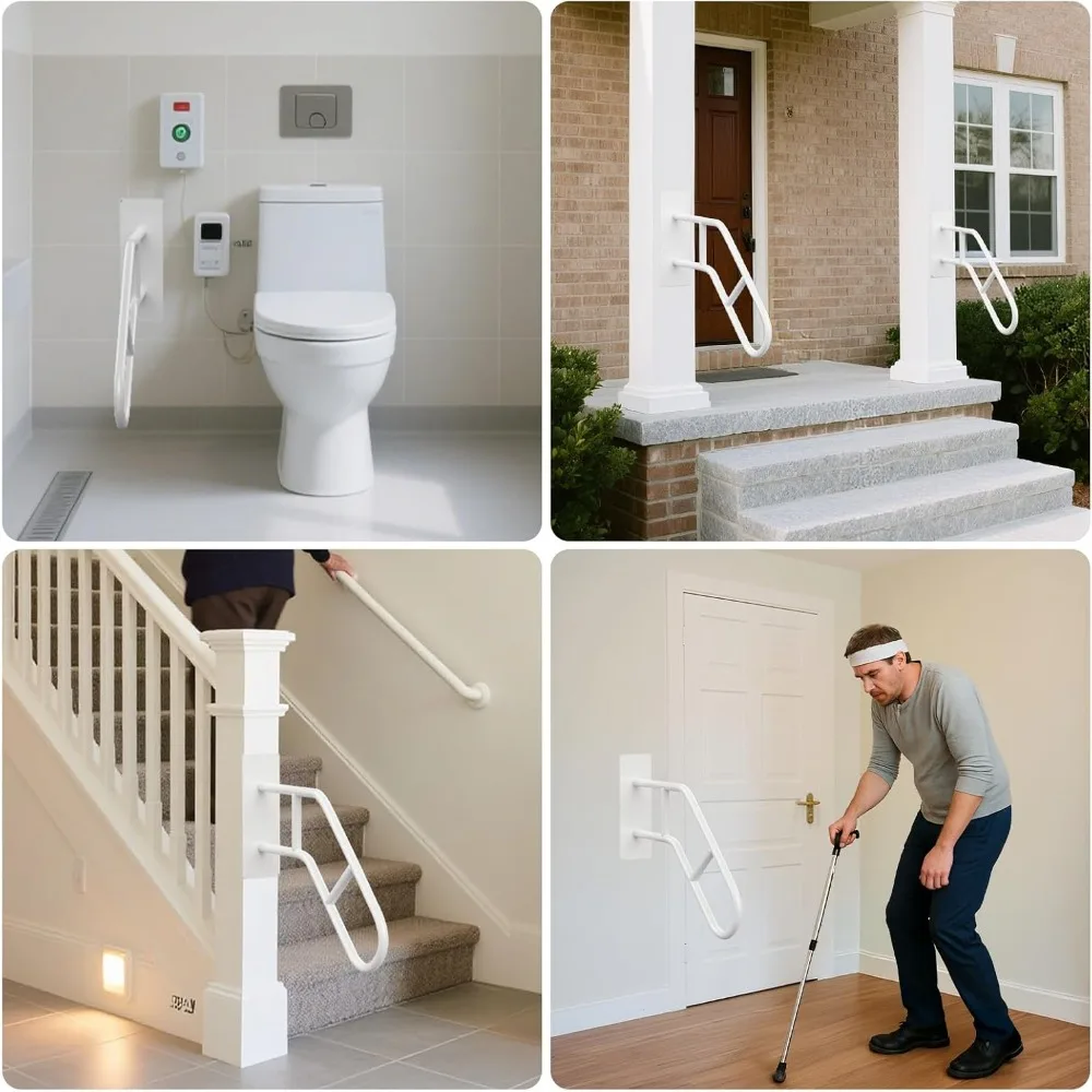 درابزين للدرج الخارجية لكبار السن، درابزين مثبت على الحائط على شكل حرف U، مثالي للشرفة، سطح السفينة، المرآب، الحديقة، عبوتان من قضبان الإمساك #4