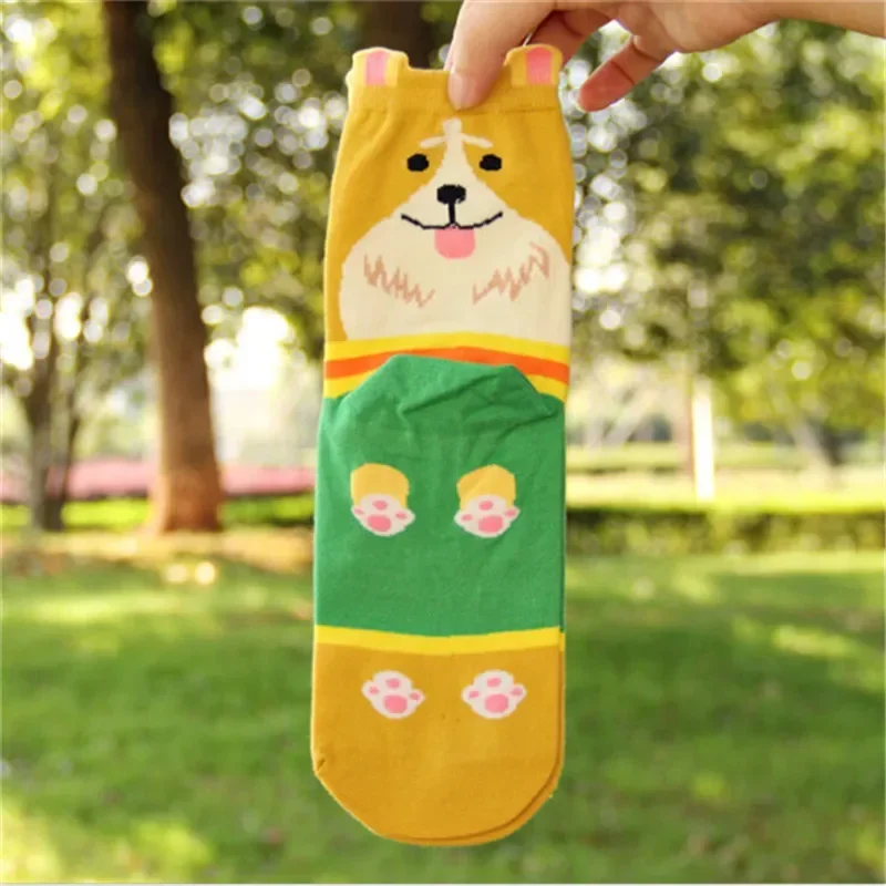 Moda mujer arte calcetines de algodón Otoño-Invierno colorido encantador Pug Shiba Inu Corgi calcetín estampado señoras mujer divertido calcetín de dibujos animados