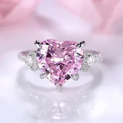 New Heart Pink Rings Claw Design Zircon Crystal Rings for Women Wedding Jewelry Accessories anillos mujer