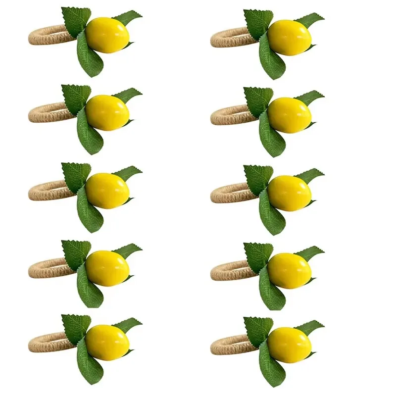 10PCS Napkin Rings Yellow Faux Lemon with Vine Napkin Ring for Wedding Dinner Party Banquet Serviette Table Decor